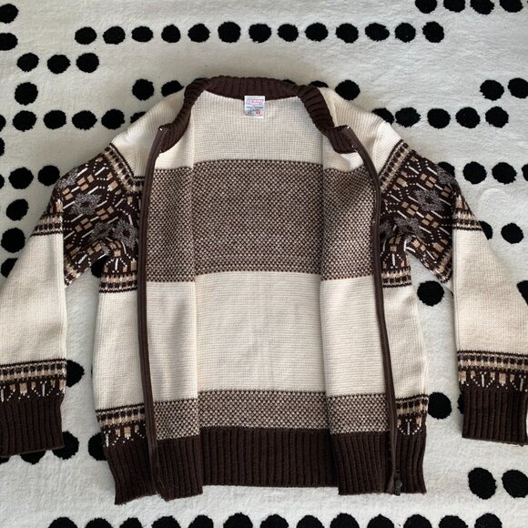Vintage 90s St Michael Crew Neck Full Zip Fair Isle Cardigan Fishermans Sweater - Picture 3 of 10